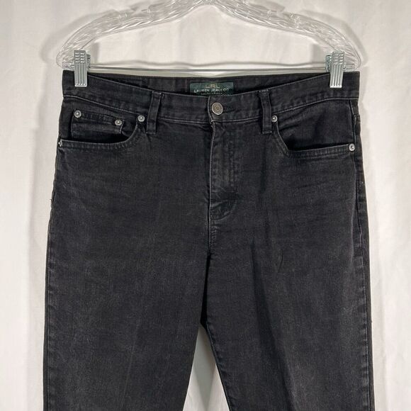 Lauren Ralph Lauren Jeans Women 10 Black Denim High Rise Button Zip Cotton Blend - Picture 2 of 10